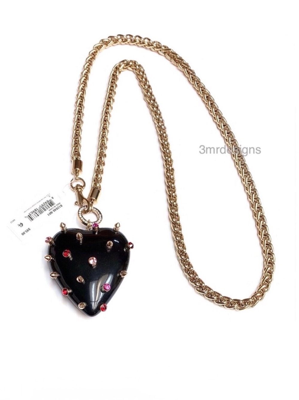NWT Betsey J. PRISONER OF LOVE Gold Tone Spike & Stone Studs🖤 Long Necklace